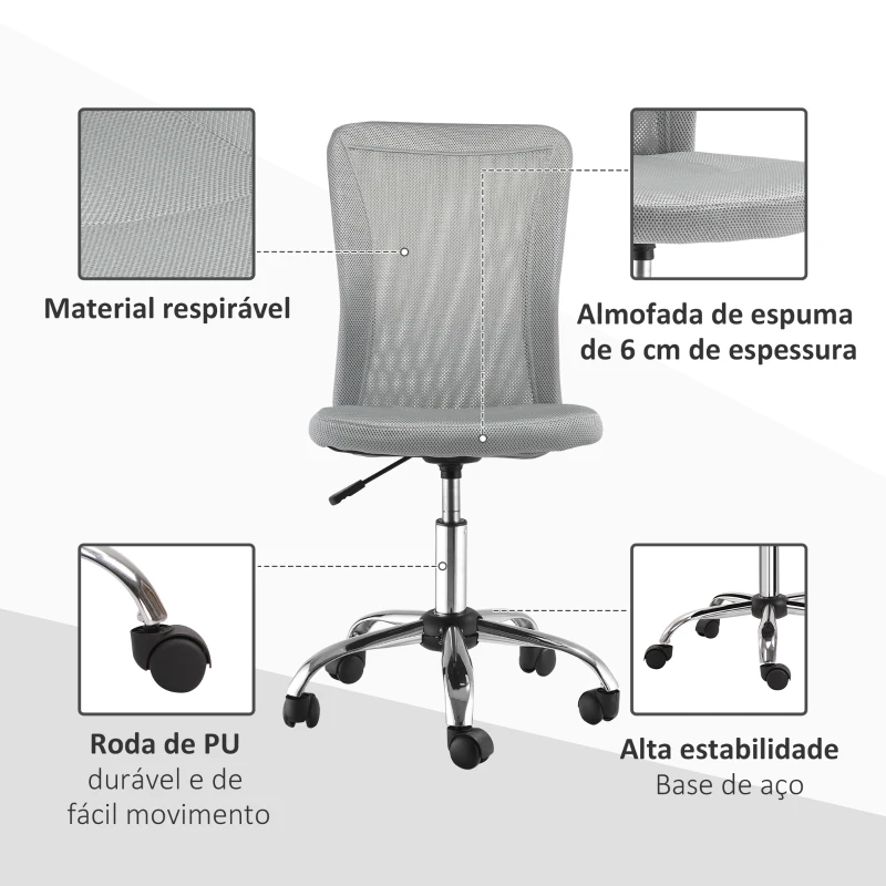 Vinsetto Cadeira de Escritório de Malha Giratória sem Apoio para os Braços com Altura Ajustável Carga 43x58x90-100 cm Cinza