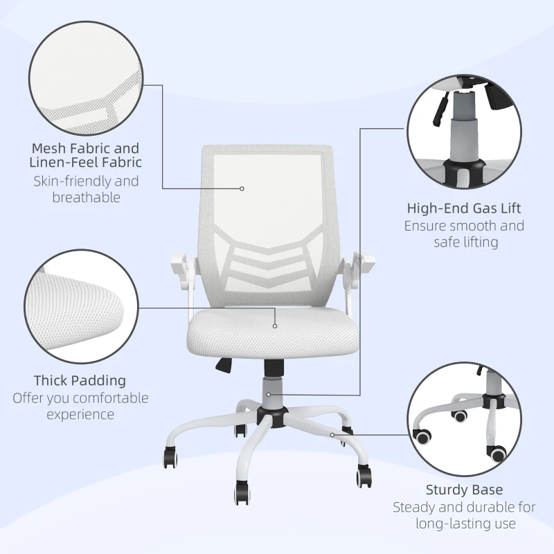 Vinsetto Mesh Office Chair, Computer Desk Chair with Flip-up Armrests, Lumbar Back Support and Swivel Wheels, White(m-9)