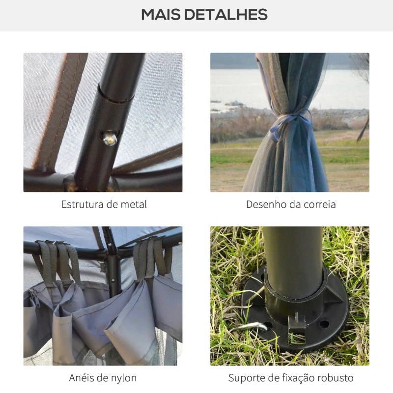 Outsunny Pérgola de Jardim 294x294x265cm com Duplo Teto de Ventilação 8 Orifícios de Drenagem e 4 Telas Mosquiteiras Cinza