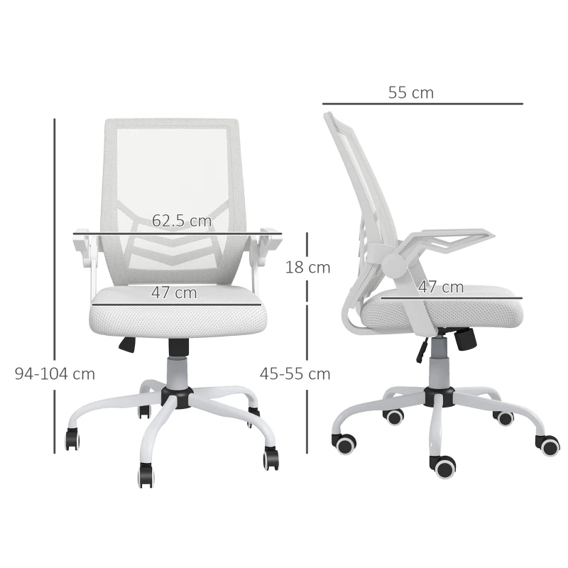 Vinsetto Mesh Office Chair, Computer Desk Chair with Flip-up Armrests, Lumbar Back Support and Swivel Wheels, White(m-3)