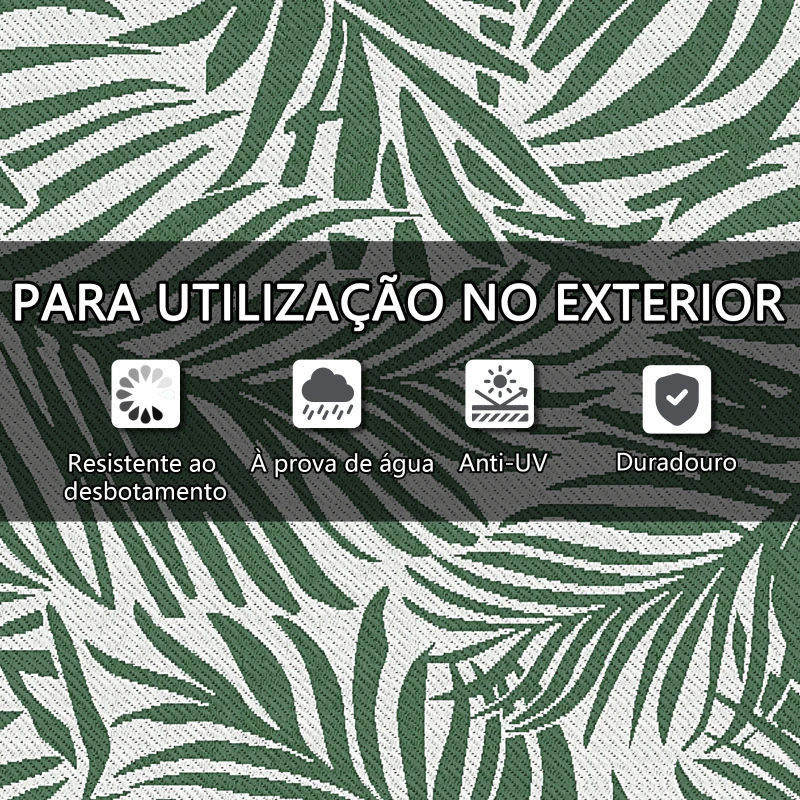 Outsunny Tapete de Exterior 152x243 cm Reversível com Padrão de Folhas para Varanda Pátio Campismo Praia Verde Escuro e Branco