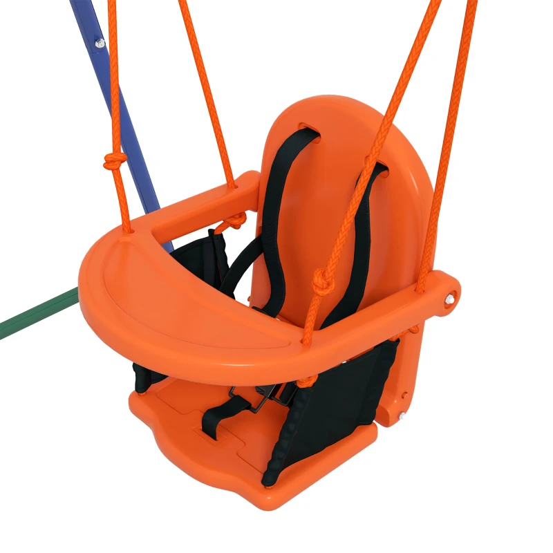 Outsunny Baloiço 2 em 1 com 1 Assento para Crianças 1 Assento para Bebés e Cinto de Segurança 180x160x182 cm Laranja