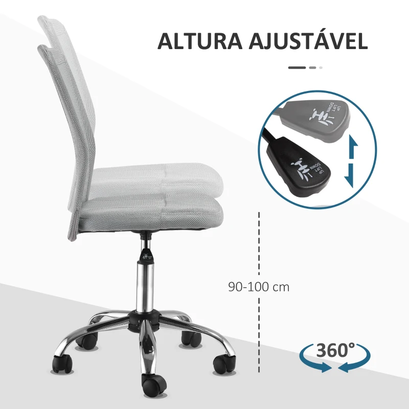 Vinsetto Cadeira de Escritório de Malha Giratória sem Apoio para os Braços com Altura Ajustável Carga 43x58x90-100 cm Cinza