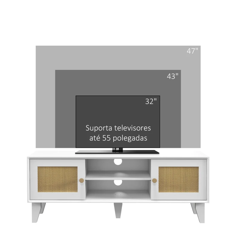 HOMCOM Móvel de TV para Televisores de até 55 Polegadas com 2 Portas de Vime e Prateleira Ajustável 20x35x46 cm Branco