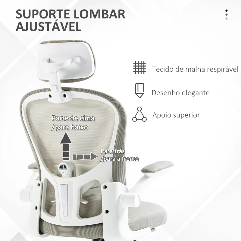 Vinsetto Cadeira de Escritório Basculante com Encosto Alto Apoio para a Cabeça Ajustável e Suporte Lombar 62x64x112-120 cm Cinza