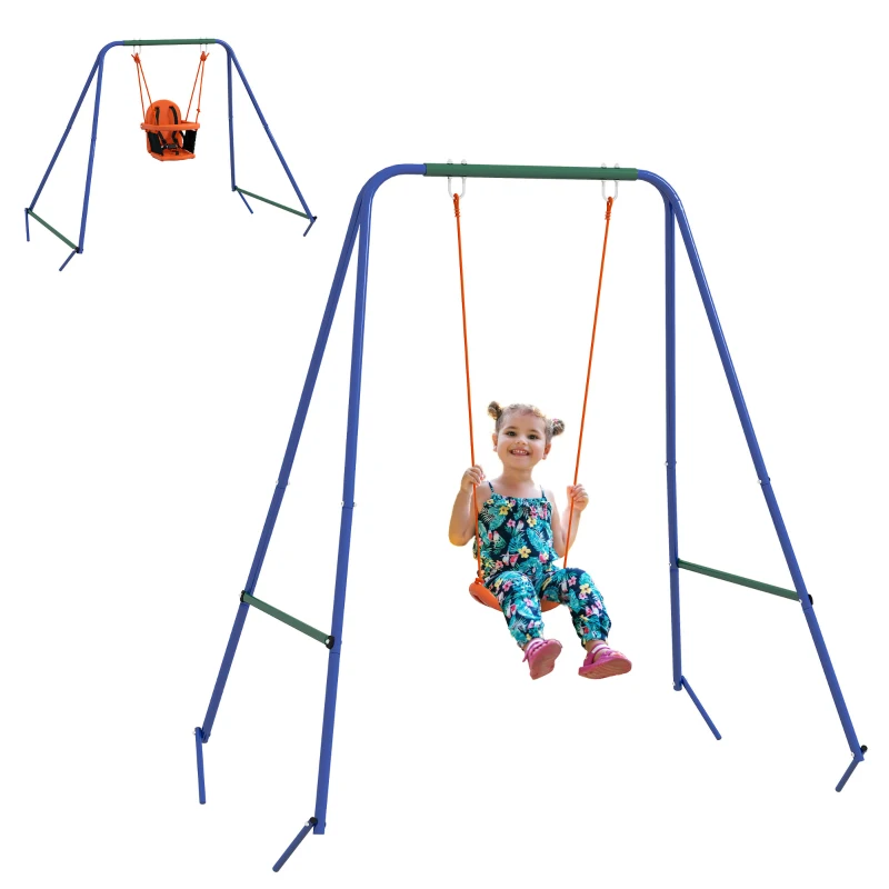 Outsunny Baloiço 2 em 1 com 1 Assento para Crianças 1 Assento para Bebés e Cinto de Segurança 180x160x182 cm Laranja