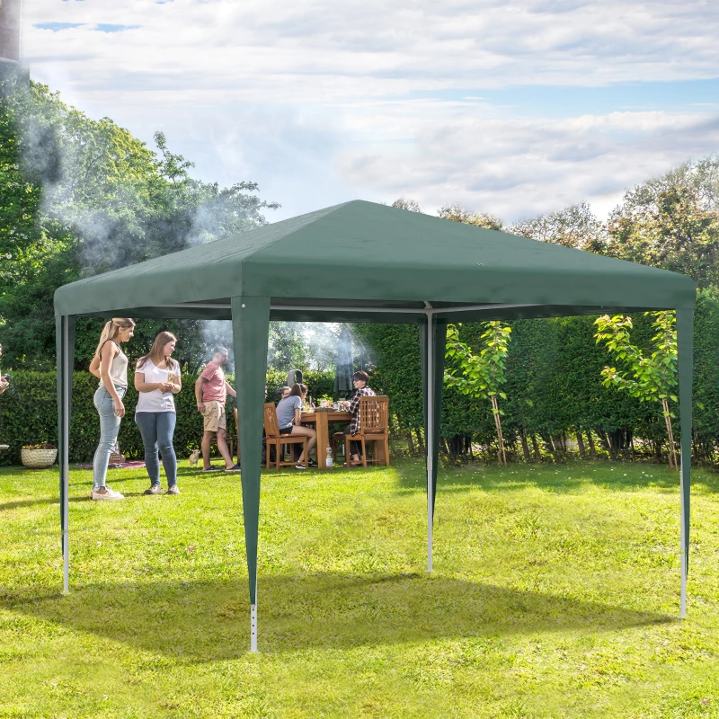 Outsunny Tenda Desmontável 3x3m Tenda de Jardim com 4 Orifícios de Drenagem e Estrutura de Aço para Pátio Campismo Verde