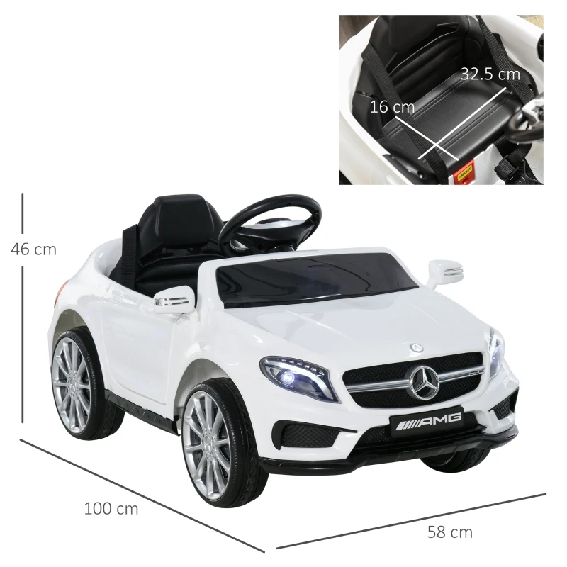 HOMCOM Mașină Electrică pentru Copii, Mercedes GLA Electric pentru Copii 3+ ani, cu Telecomandă, Faruri și Muzică, 100x58x46 cm, Alb