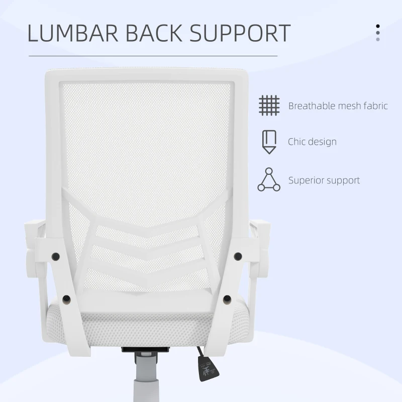 Vinsetto Mesh Office Chair, Computer Desk Chair with Flip-up Armrests, Lumbar Back Support and Swivel Wheels, White(m-6)