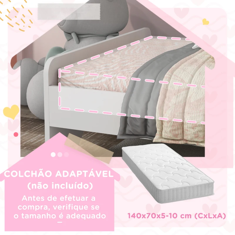 ZONEKIZ Cama para Crianças de 3-6 Anos 143x74x67 cm Cama Infantil de Madeira em Forma de Unicornio Branco