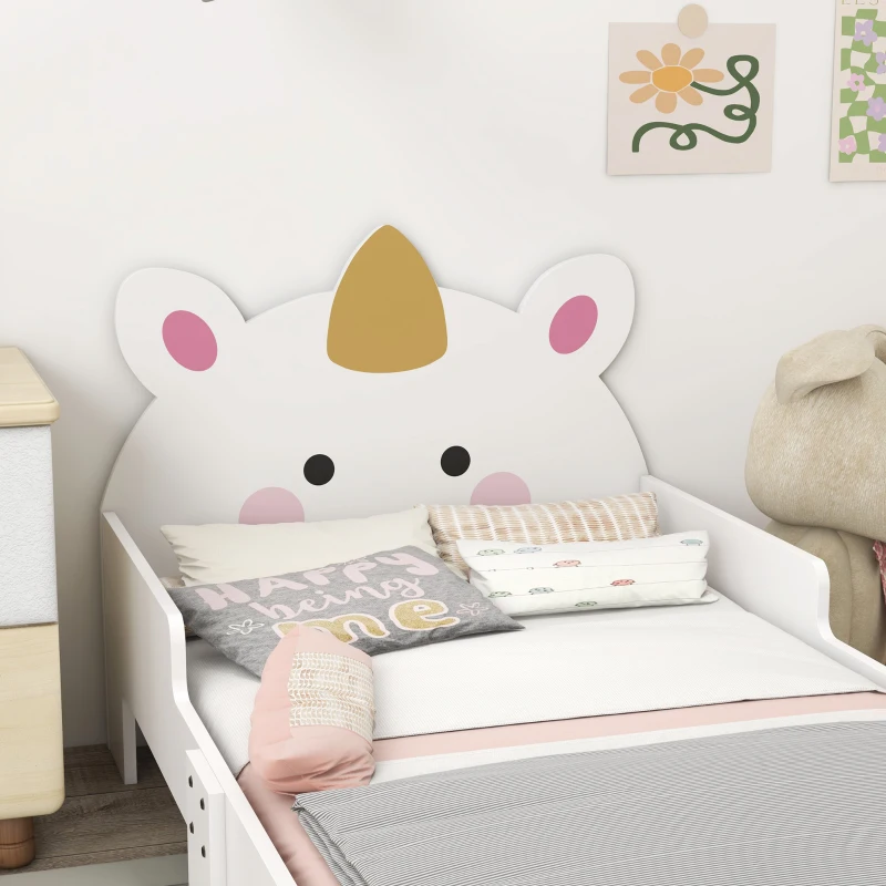 ZONEKIZ Cama para Crianças de 3-6 Anos 143x74x67 cm Cama Infantil de Madeira em Forma de Unicornio Branco