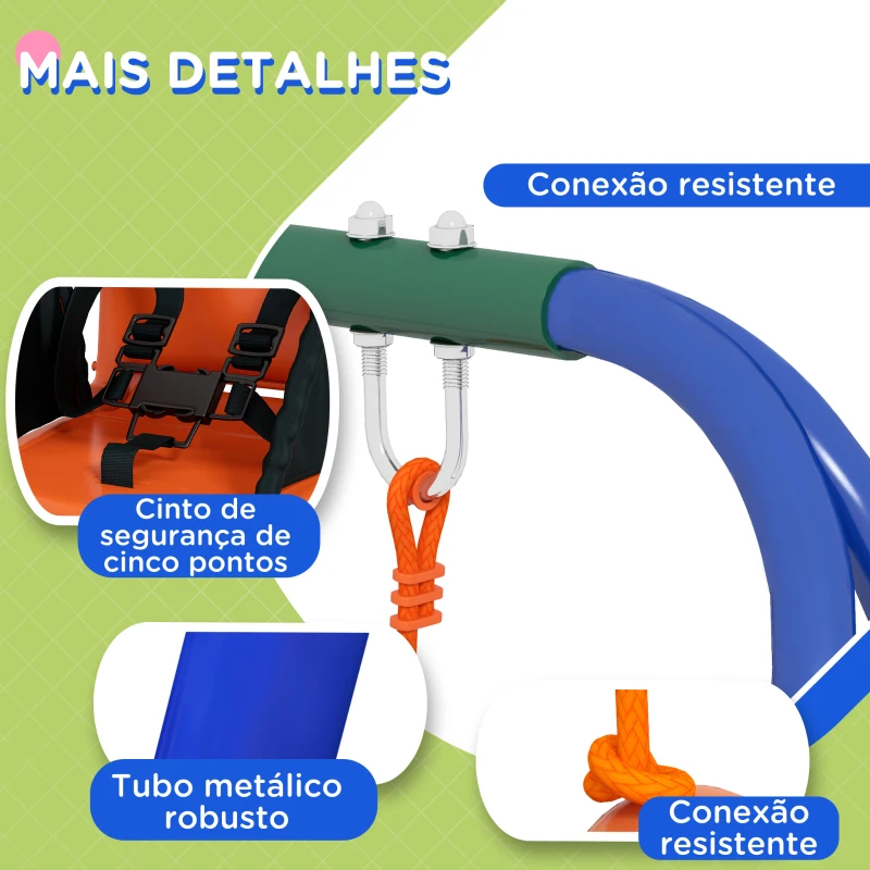 Outsunny Baloiço 2 em 1 com 1 Assento para Crianças 1 Assento para Bebés e Cinto de Segurança 180x160x182 cm Laranja