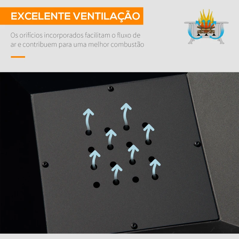 Outsunny Braseiro Exterior de Aço Multifuncional com Tampa Protetora e Atiçador para Churrascos Fogueiras 45x45x34 cm Preto