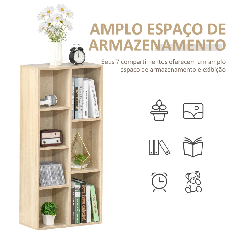 HOMCOM Estante para Livros Estante de Madeira com 7 Compartimentos de Armazenamento 50x24x106cm Carvalho
