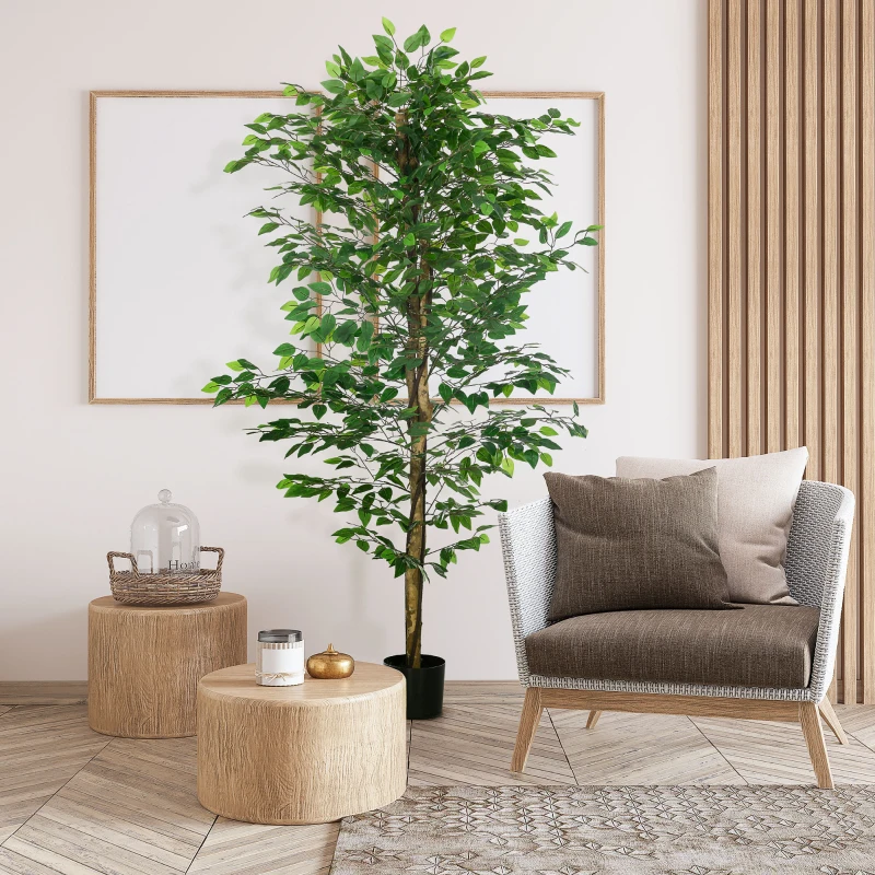 HOMCOM Planta Figueira Artificial com Tronco Realista 180 cm  Vaso e 1260 Folhas Decoração para Casa Verde