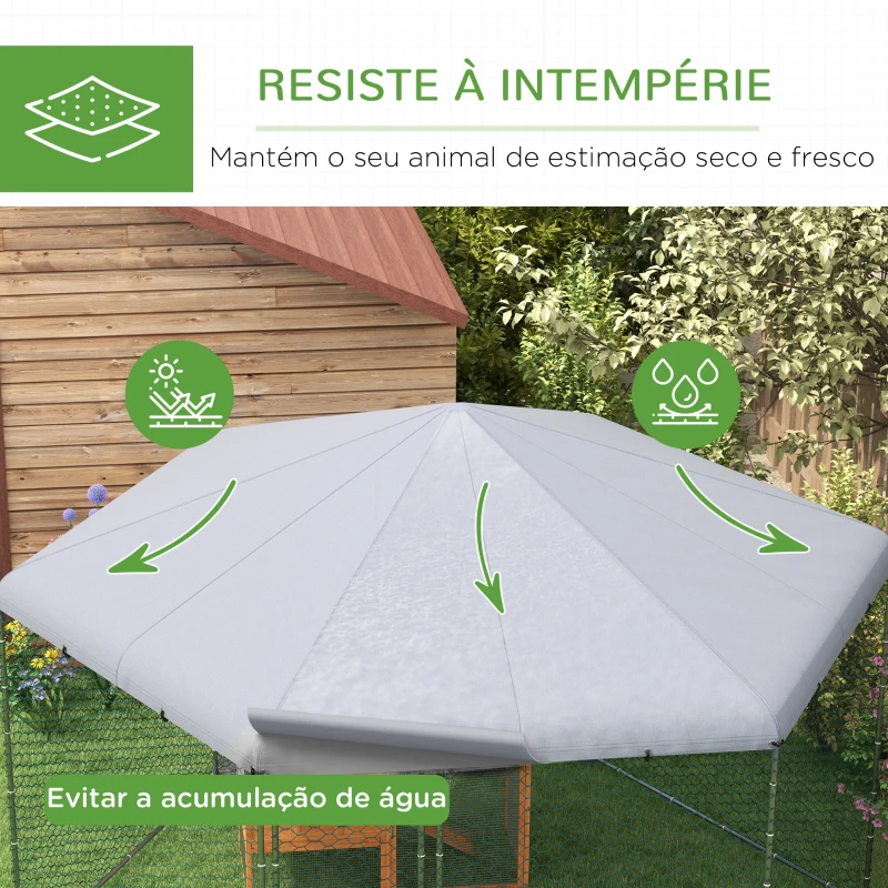 PawHut Galinheiro Grande de Exterior em Aço 400x346x263 cm Estrutura Hexagonal Coberta com Tecido Oxford Prata