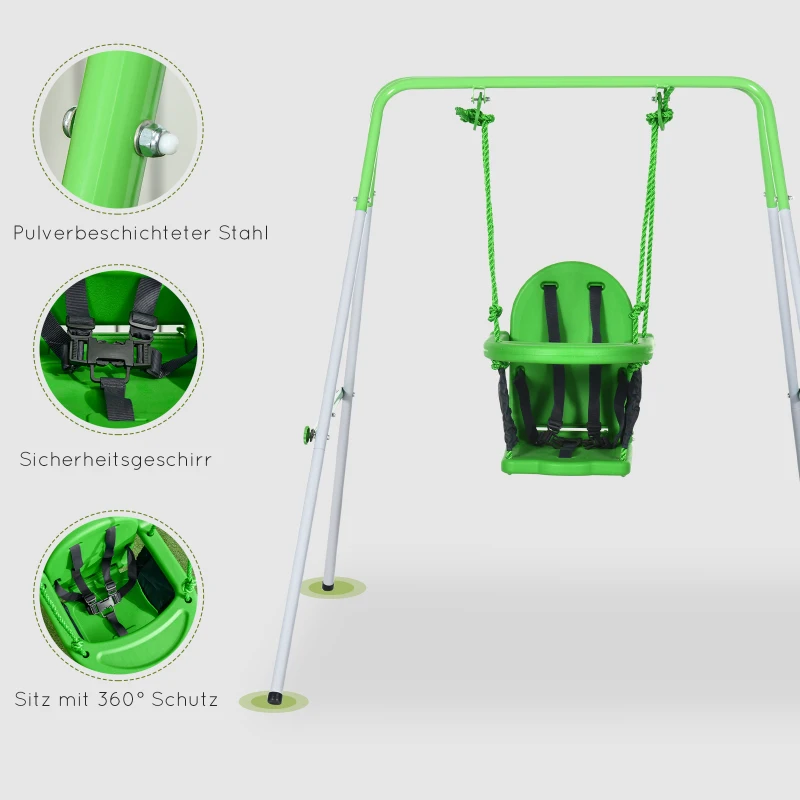 Outsunny Kinderschommel, voor 6-36 maanden, veiligheidsbeugel, veiligheidsgordel, metalen frame, 122 x 146 x 122 cm, groen