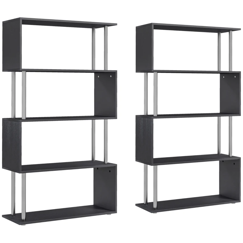 HOMCOM Lot de 2 bibliothèques étagère Design Contemporain en S 4 Niveaux 80L x 30l x 145H cm Coloris Noir