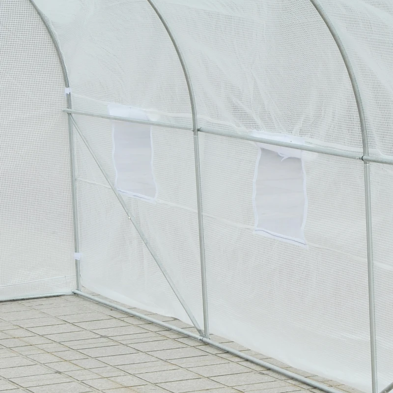 Outsunny sera gradine3,5 x 2 x 2 m, cadru mare din otel galvanizat, tunel din polietilene pentru gradina, alb(m-11)