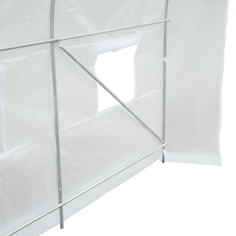 Outsunny sera gradine3,5 x 2 x 2 m, cadru mare din otel galvanizat, tunel din polietilene pentru gradina, alb(m-7)