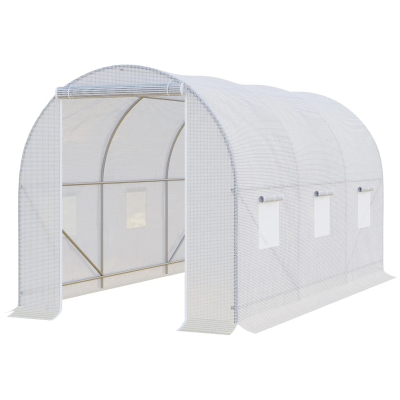 Outsunny sera gradine3,5 x 2 x 2 m, cadru mare din otel galvanizat, tunel din polietilene pentru gradina, alb(m-14)