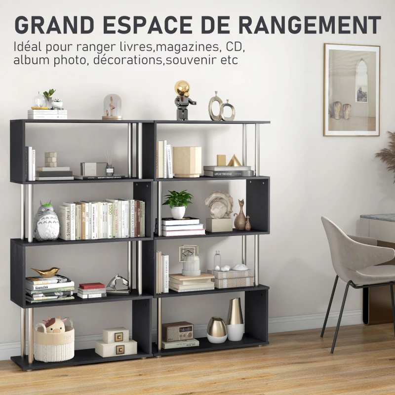 HOMCOM Lot de 2 bibliothèques étagère Design Contemporain en S 4 Niveaux 80L x 30l x 145H cm Coloris Noir