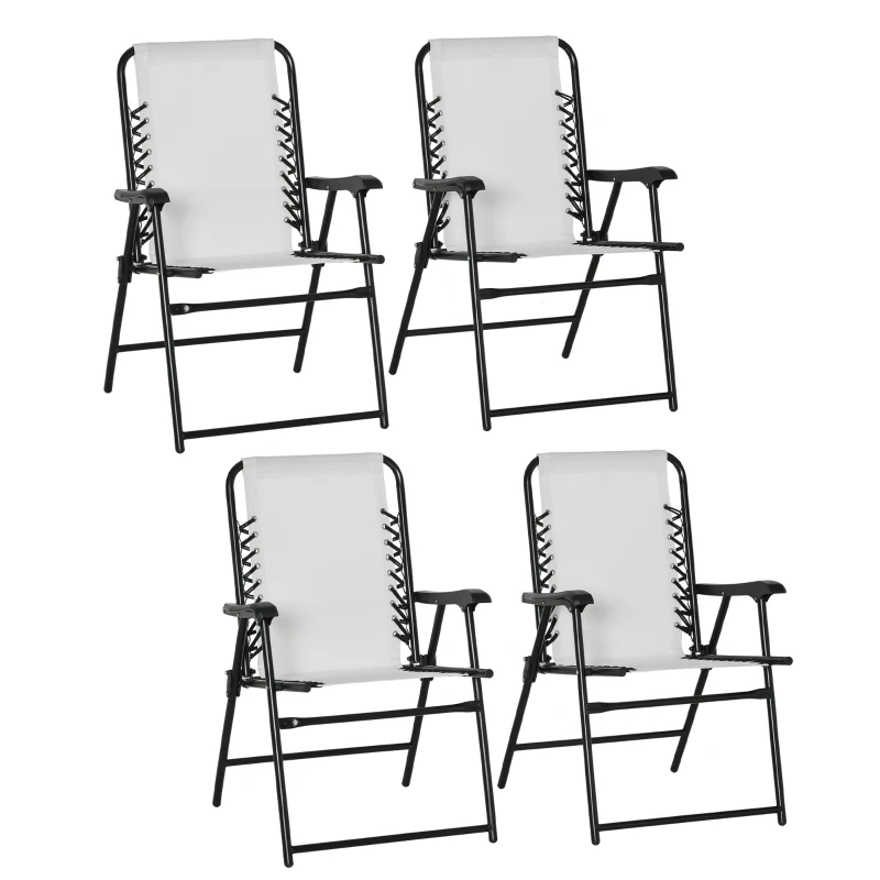 Outsunny  Pieces Patio Folding Chair Set, Outdoor Portable Loungers for Camping Pool Beach Deck, Lawn Chairs with Armrest Steel Frame, Cream White