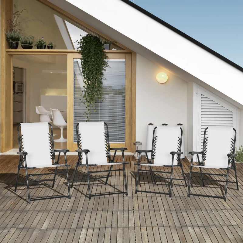 Outsunny  Pieces Patio Folding Chair Set, Outdoor Portable Loungers for Camping Pool Beach Deck, Lawn Chairs with Armrest Steel Frame, Cream White