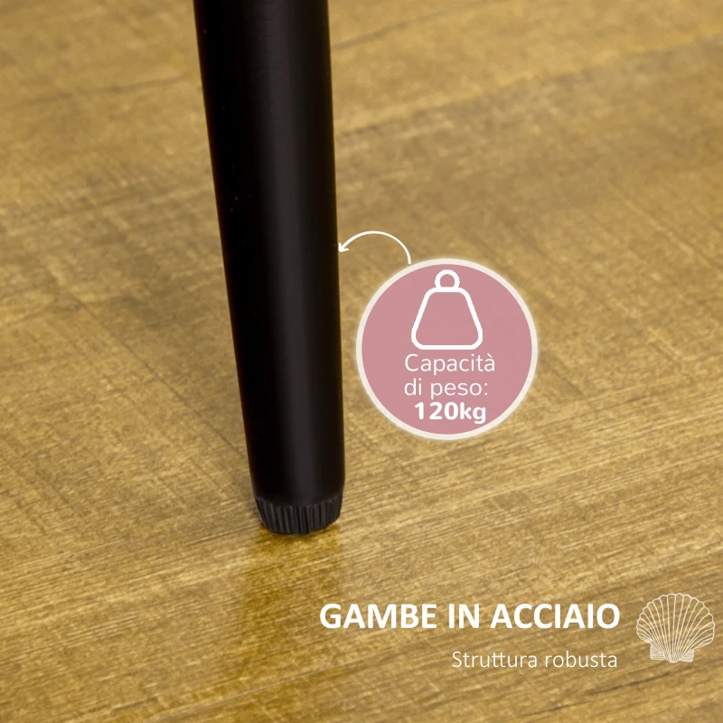 HOMCOM Set 2 Sedie da Pranzo in Velluto Imbottite con Gambe in Metallo, Rosso