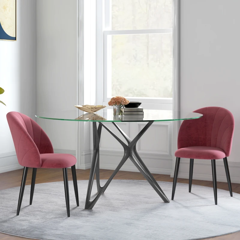 HOMCOM Set 2 Sedie da Pranzo in Velluto Imbottite con Gambe in Metallo, Rosso