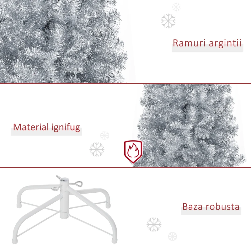 HOMCOM HOMCM Brad de Craciun Artificial Argintiu Inalt 150 cm cu Baza Detasabila