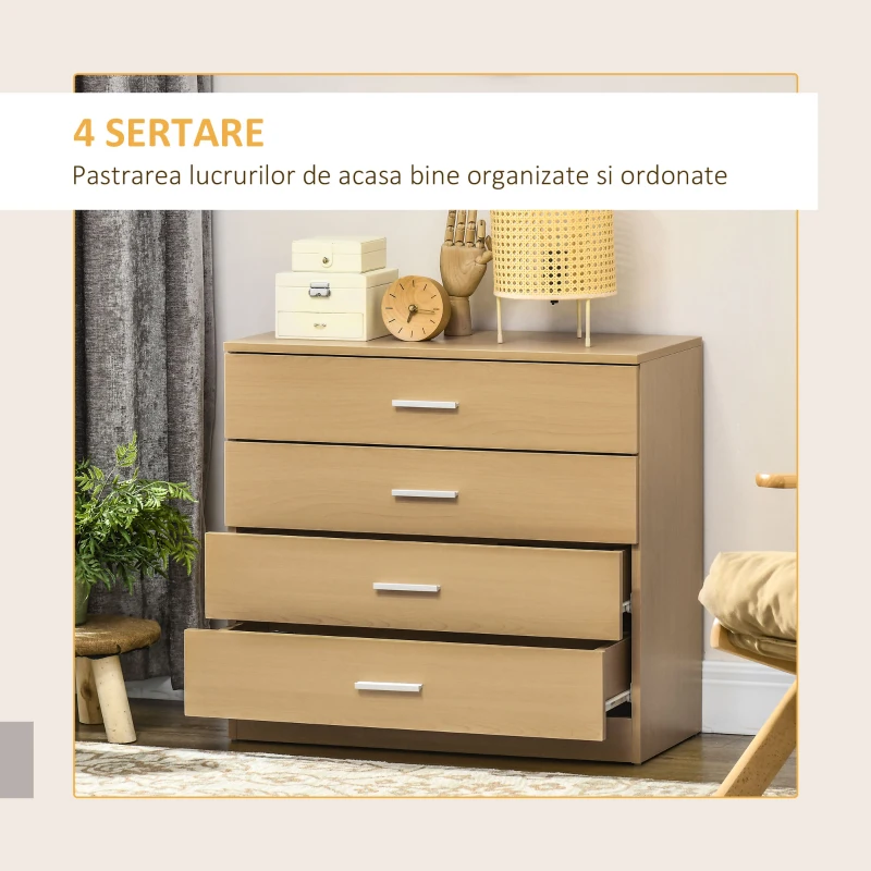 HOMCOM Casetieră cu 4 Sertare din Lemn, 72x33.5x67cm