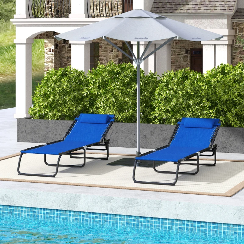 Outsunny Set of Two Folding Sun Loungers, with Four-Position Backs - Blue