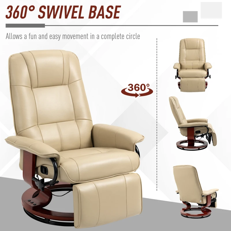 HOMCOM Faux Leather Armchair, with 145° Reclining Back and Footrest - Cream