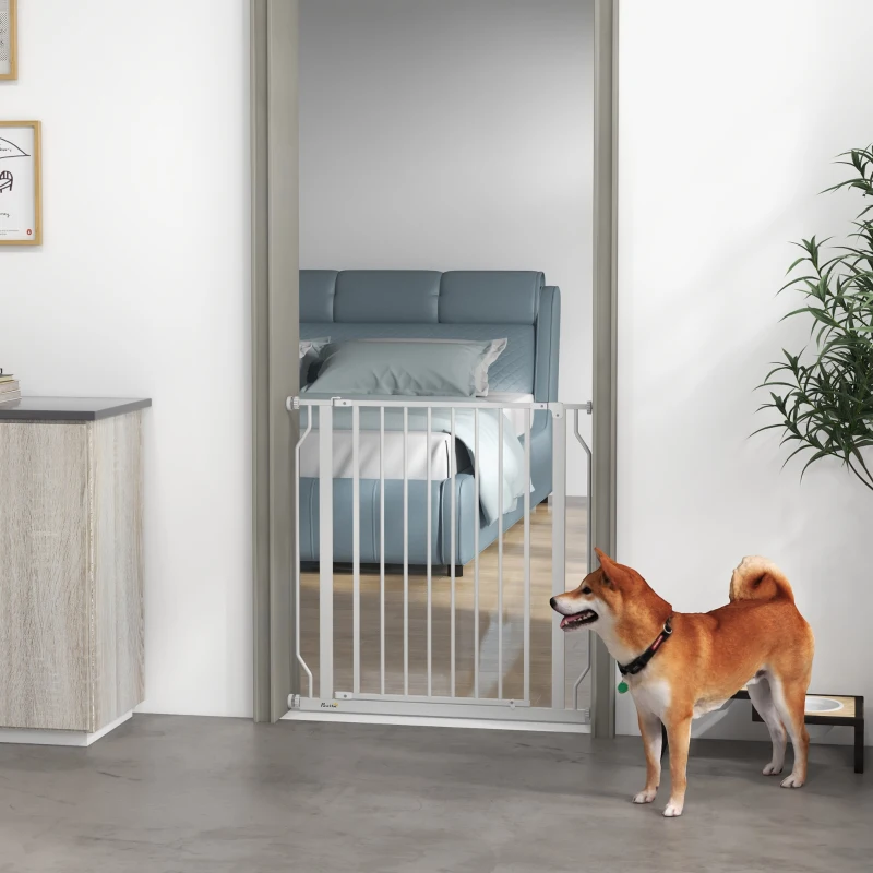 PawHut Extra Wide Dog Safety Gate, with Door Pressure, for Doorways, Hallways, Staircases - White