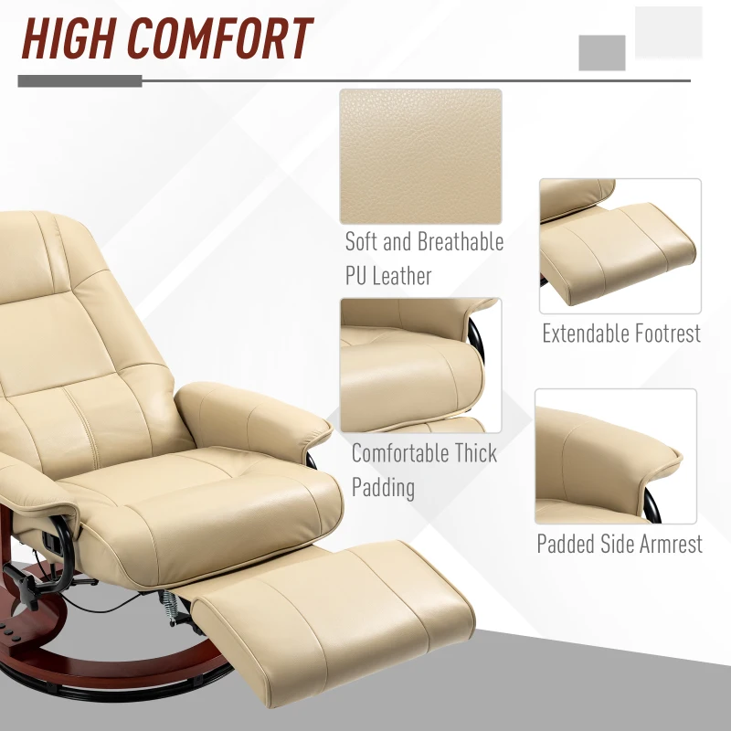 HOMCOM Faux Leather Armchair, with 145° Reclining Back and Footrest - Cream