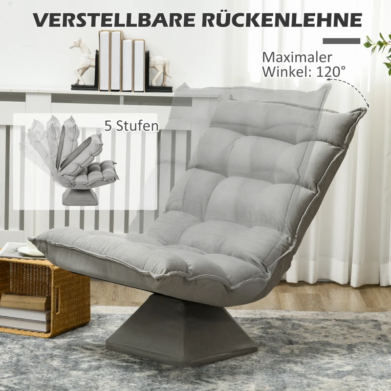 HOMCOM Draaibare Relaxfauteuil Leesstoel, fluweelachtige uitstraling, 62 cm x 70 cm x 95 cm, Lichtgrijs