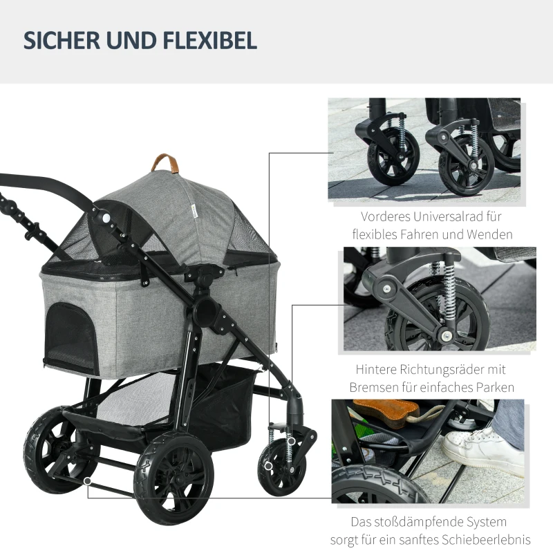 PawHut Hondenbuggy 2-in-1 Ontwerp, Hondentas, Opvouwbaar, Grijs