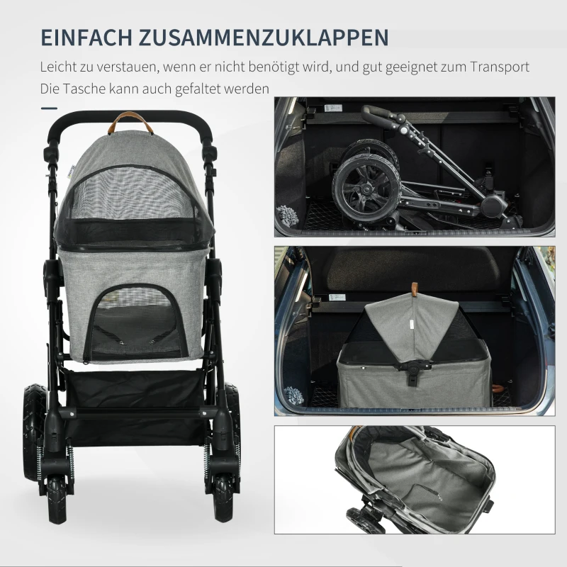 PawHut Hondenbuggy 2-in-1 Ontwerp, Hondentas, Opvouwbaar, Grijs