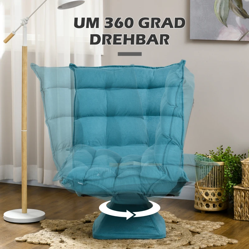 HOMCOM Draaibare Relaxfauteuil Leesstoel, fluweelachtige uitstraling, 62 cm x 70 cm x 95 cm, Blauw