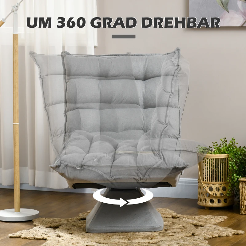 HOMCOM Draaibare Relaxfauteuil Leesstoel, fluweelachtige uitstraling, 62 cm x 70 cm x 95 cm, Lichtgrijs