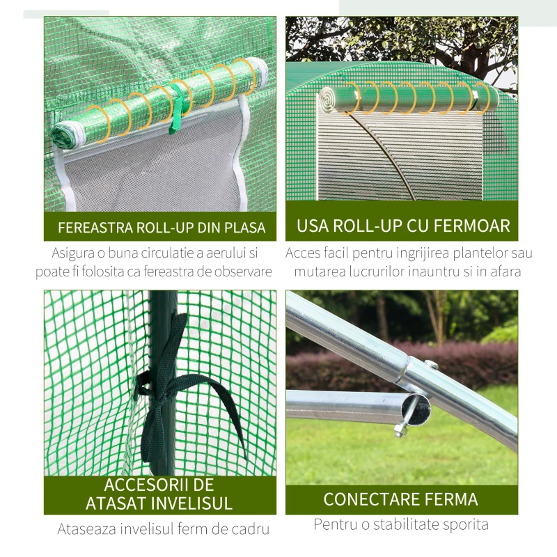 Outsunny Sera tunel de gradina cu protectie din PE, Usa cu incuietoare si 4 ferestre, verde(m-6)