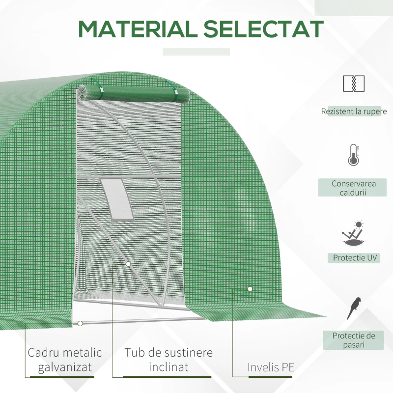 Outsunny Sera tunel de gradina cu protectie din PE, Usa cu incuietoare si 4 ferestre, verde(m-4)
