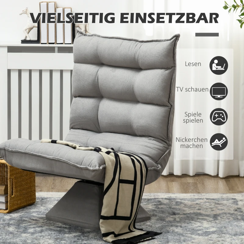 HOMCOM Draaibare Relaxfauteuil Leesstoel, fluweelachtige uitstraling, 62 cm x 70 cm x 95 cm, Lichtgrijs
