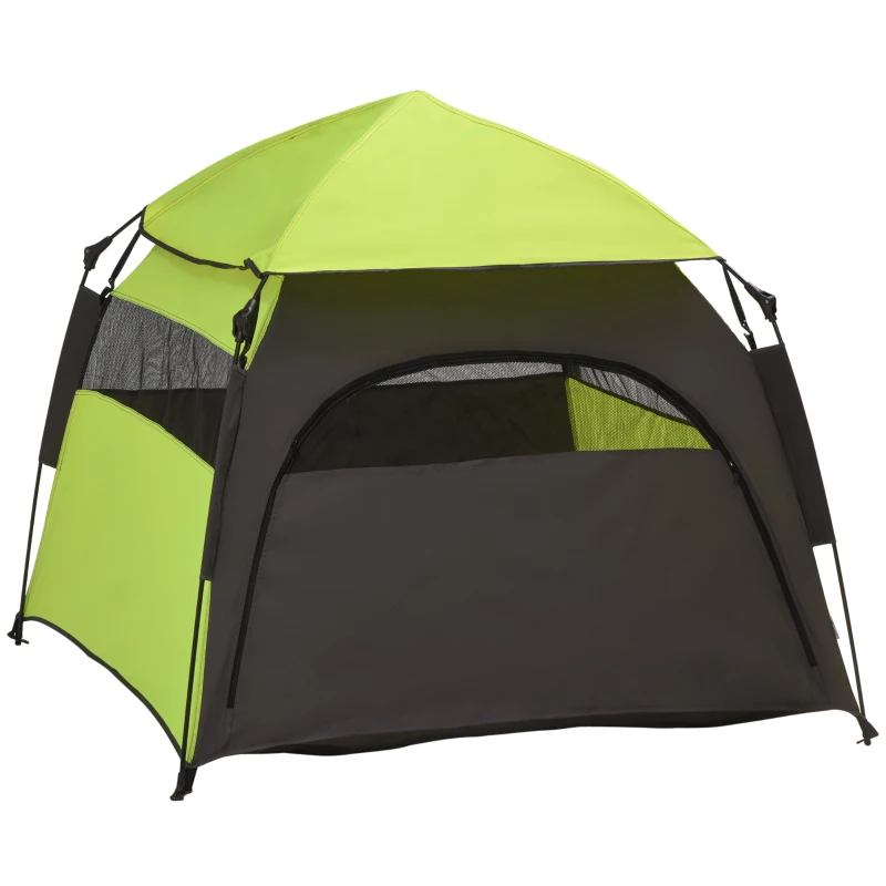 PawHut Honden tent voor buiten, huisdierentent, 110 cm x 110 cm x 85 cm Inclusief grondpennen en draagtas Groen + Zwart