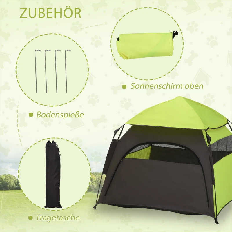 PawHut Honden tent voor buiten, huisdierentent, 110 cm x 110 cm x 85 cm Inclusief grondpennen en draagtas Groen + Zwart