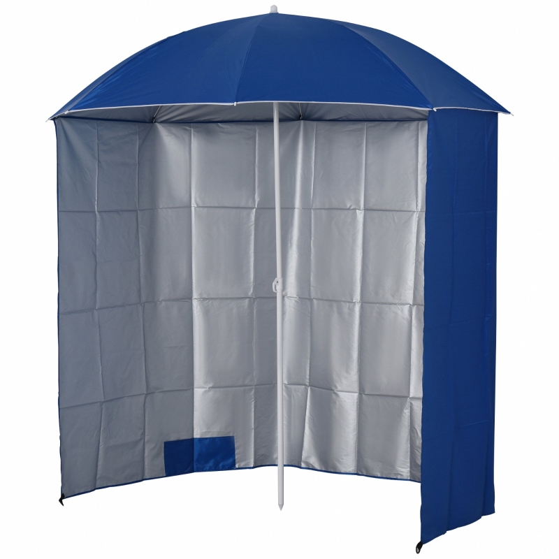 Outsunny 88 Arc 2.2M Fishing Umbrella Beach Parasol with Sides Brolly  Shelter Canopy Shade with FREE Carry Bag Blue