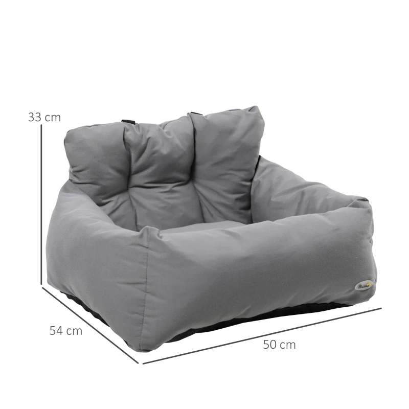 PawHut Seggiolino Auto per Cani Piccoli Sfoderabile e Lavabile con Cinghie di Sicurezza, Grigio Scuro