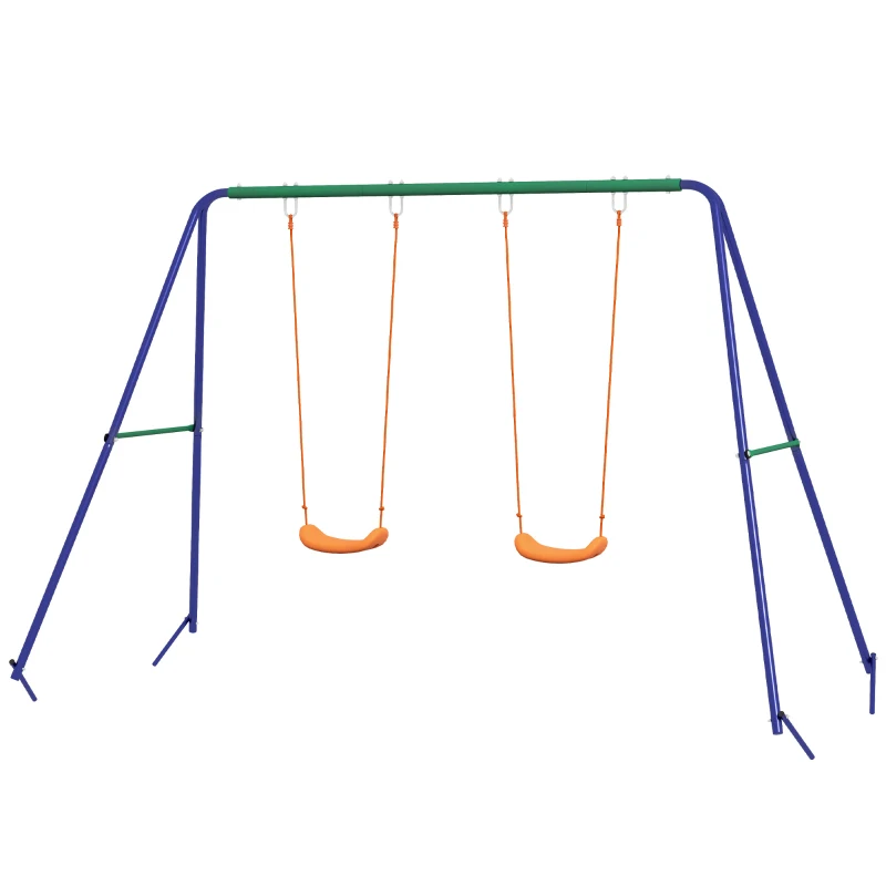 Outsunny Conjunto de Baloiço para Crianças com 2 Assentos Resistente aos Raios UV e Suporte de Metal 269x160x180 cm Multicor