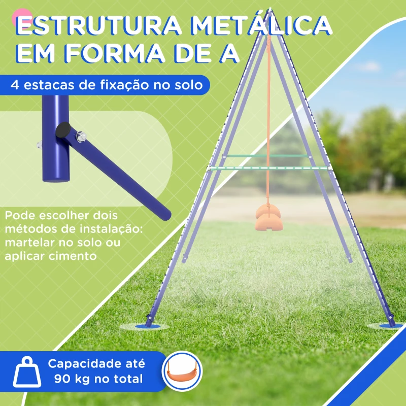 Outsunny Conjunto de Baloiço para Crianças com 2 Assentos Resistente aos Raios UV e Suporte de Metal 269x160x180 cm Multicor